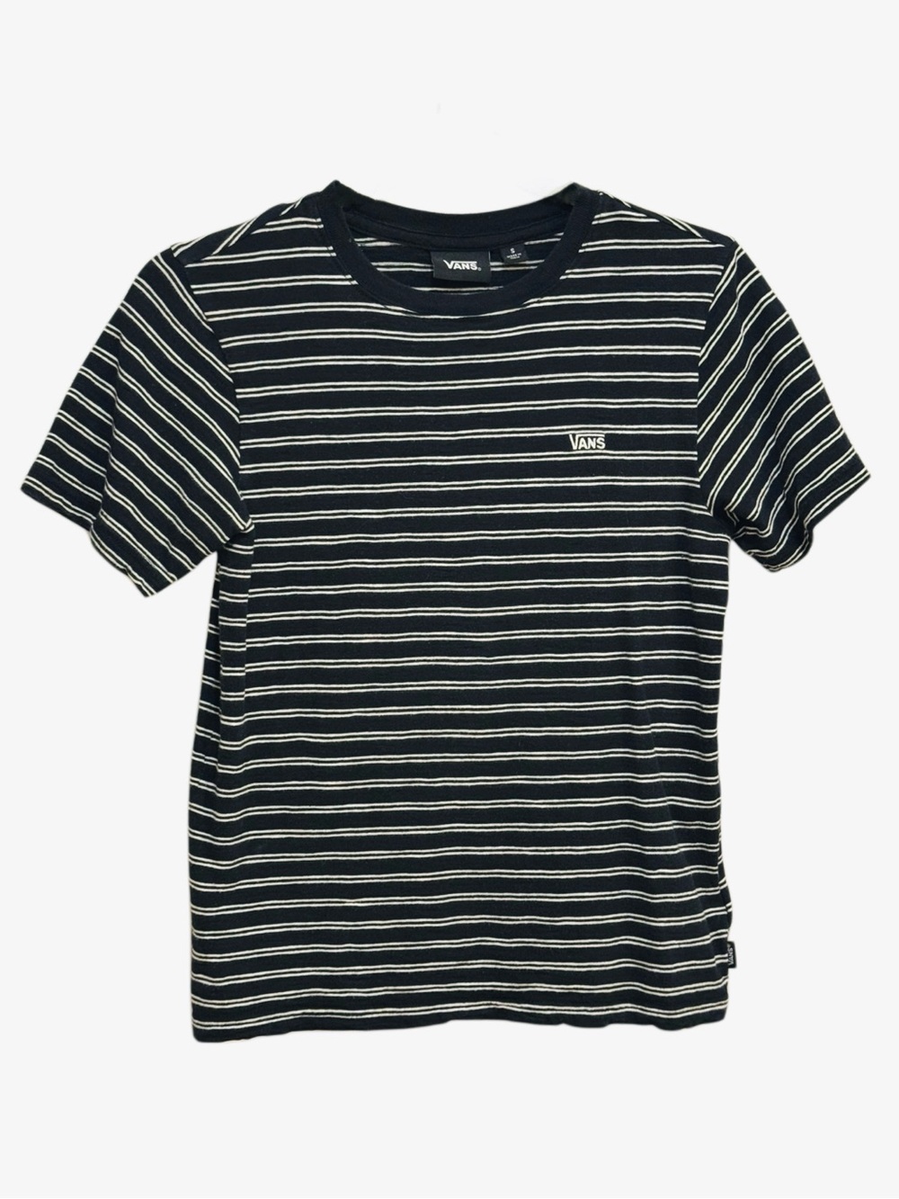 Vans Pismo Knit Striped Logo Embroidered T-Shirt in Black & White